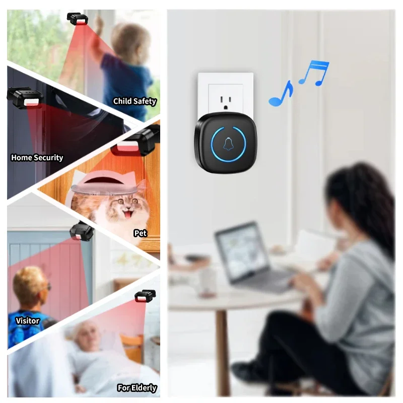 CACAZI IR Wireless Motion Sensor Door Chime Business Entry Doorbell Indoor Motion Detector Buzzer US EU Plug 60 Ringtones HOT