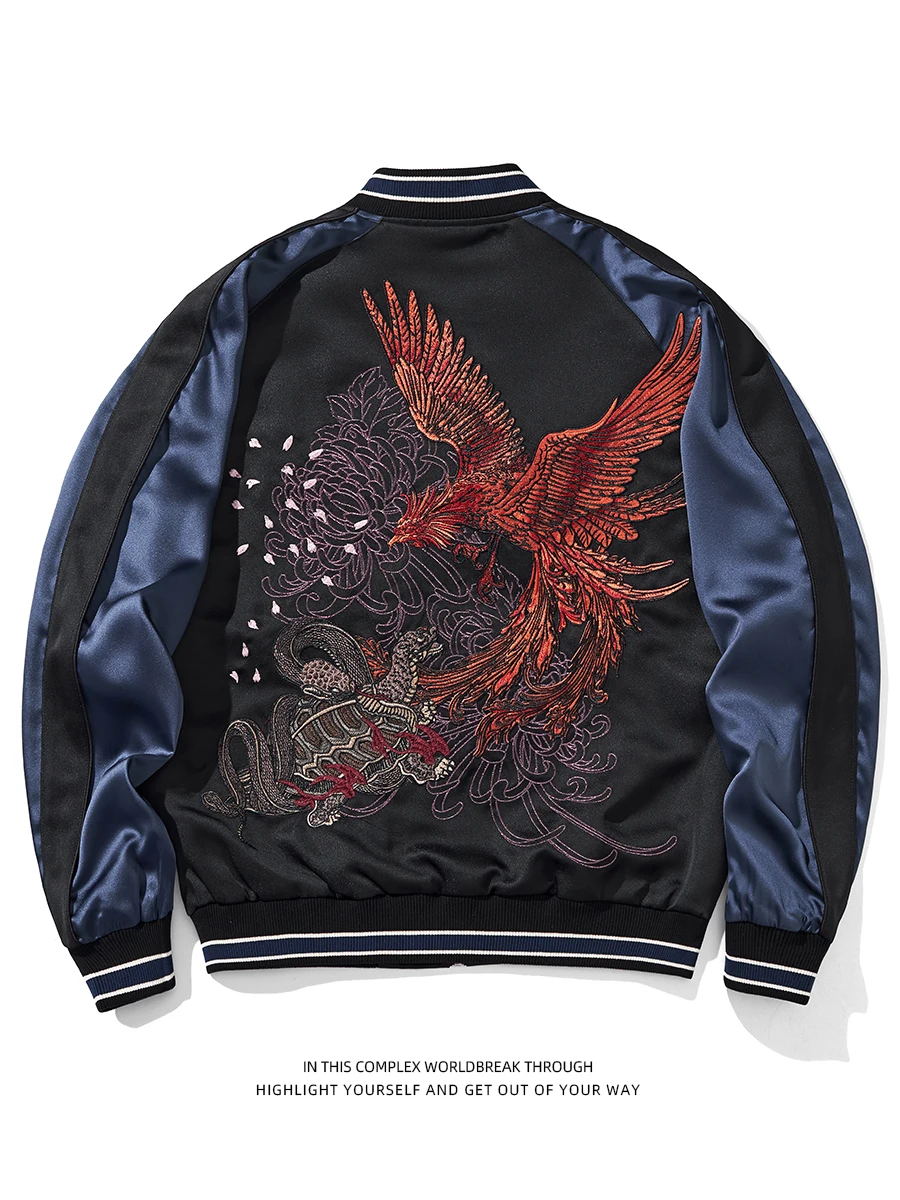 

Monkey Store Four Divine Beasts Mountain Sea Classic Embroidered Jacket Baseball Uniform Men's Outerwear Color Block Retro Trend