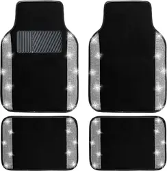 Bling Car Floor Mats Full Set, Universal Fit Most Cars,SUV, 4 pcs Sparkle Glitter Diamond Carpet for Women with Anti-Slip Pad