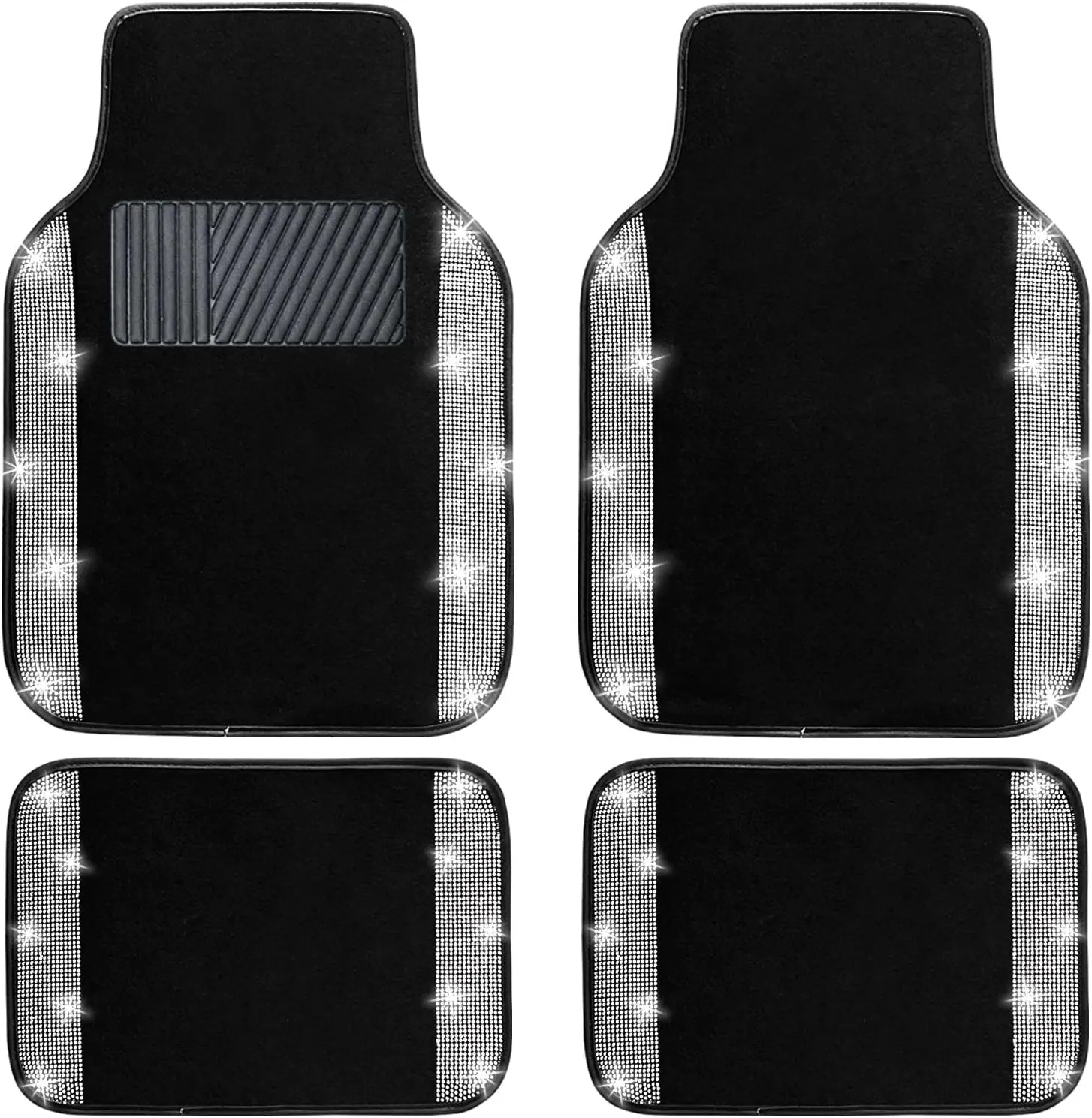 Bling Car Floor Mats Full Set, Universal Fit Most Cars,SUV, 4 pcs Sparkle Glitter Diamond Carpet for Women with Anti-Slip Pad
