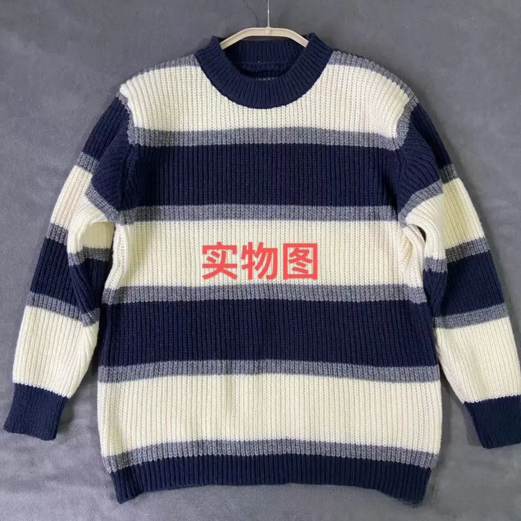 

Women's Vintage Striped Loose round Neck Casual Sweater Autumn Winter College Style Color-Matching Base-Layer Shirt