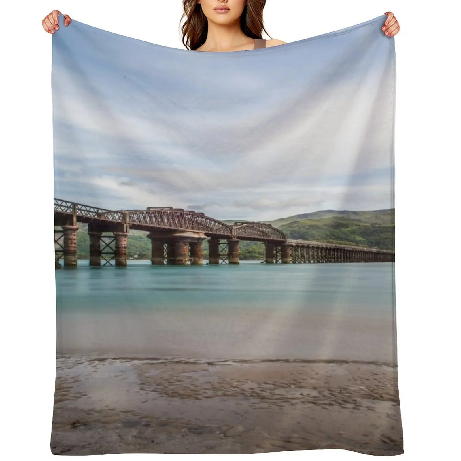

Barmouth Bridge Throw Blanket Plush Tourist Flannel Fabric Heavy Blankets