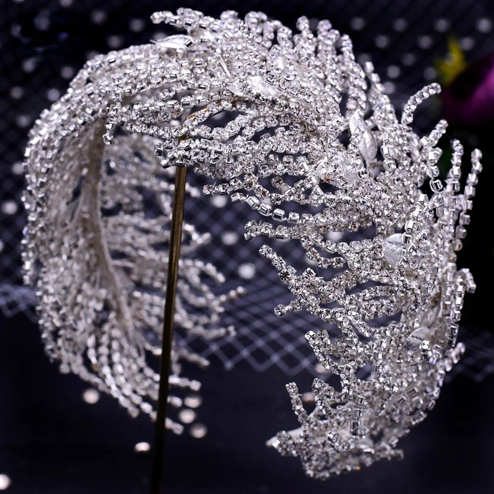 

High-end Elegant Women‘s Luxury Shining Three-dimensional Branch Design Rhinestone Handmade Stage Hairwear Bride Hairband