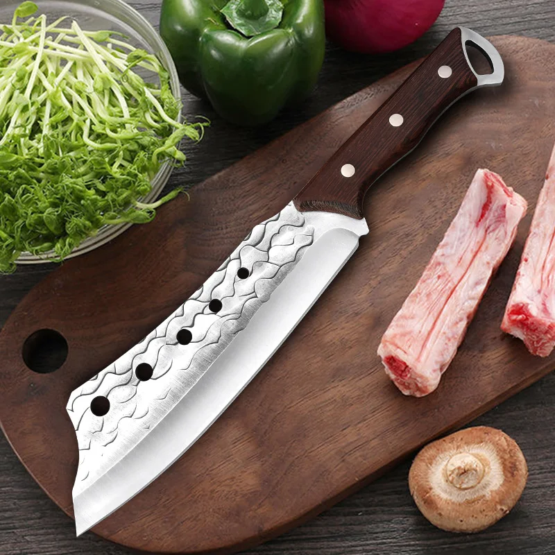 8 inch Hand-Forged Bone Butcher Knife Stainless Steel Kitchen Knife Cleaver Meat Wooden Handle Chef Slaughter Cooking Knives