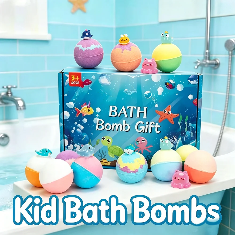 1/2 Box Kids Bath Fizzies Gift Set Natural Mega Bubbles Bath Fizzy with Surprise Ocean Toys