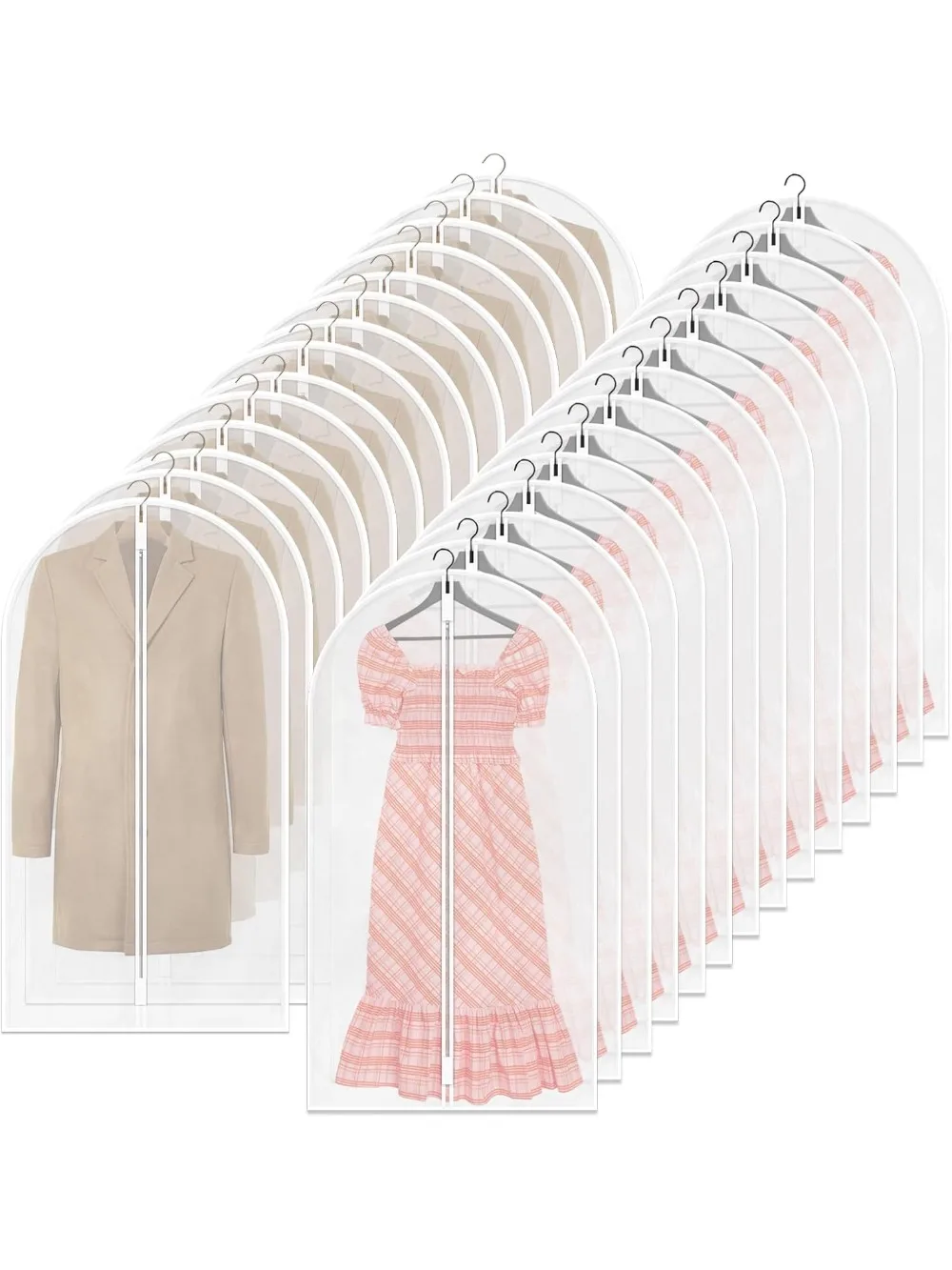 

25 Pack Clear Plastic Zippered Garment Bags for Long Dress Storage and Closet Organization