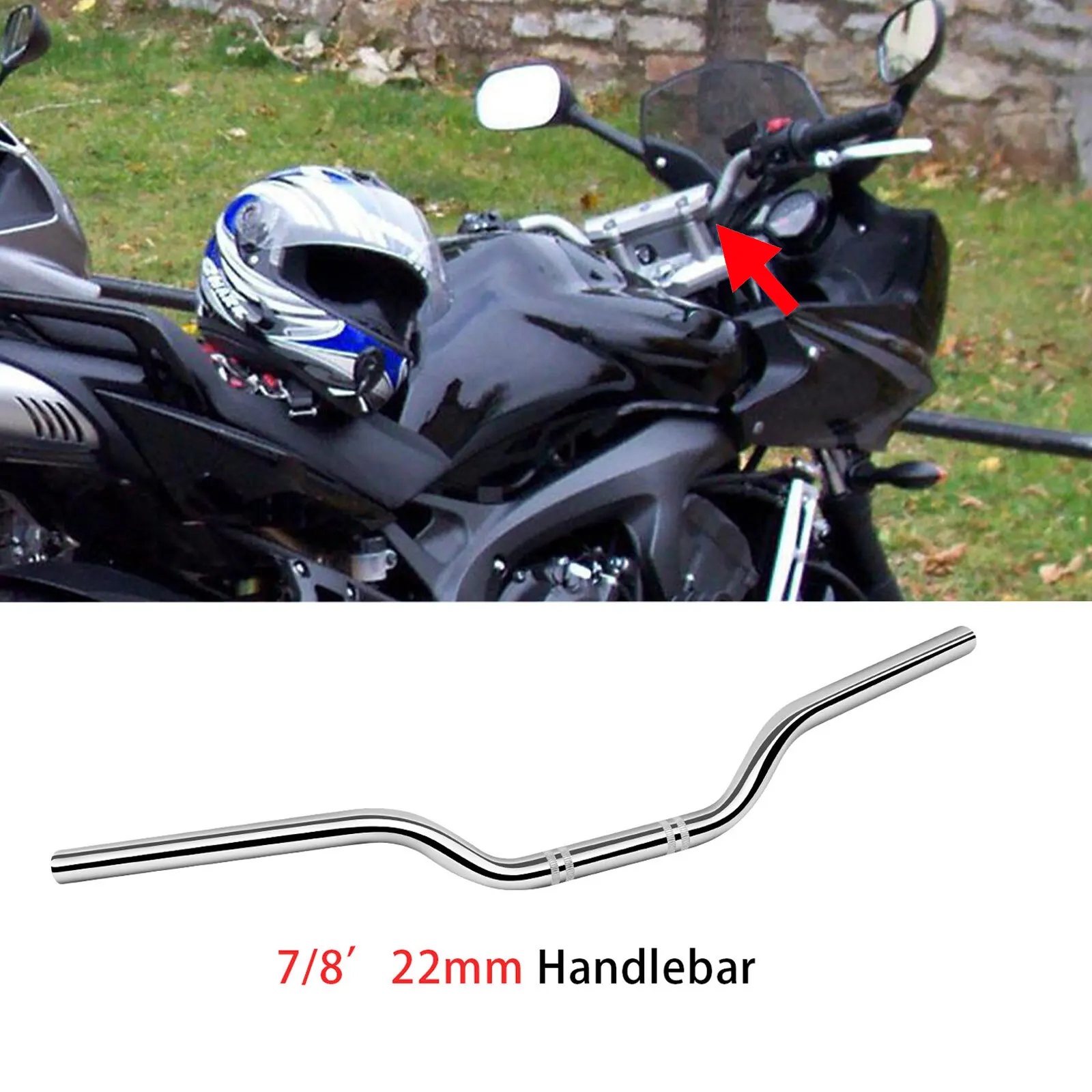 

Glossy Silver Motorcycle Handlebar 7/8" 22mm Black Bars For yamaha-fz6-fazer-s2