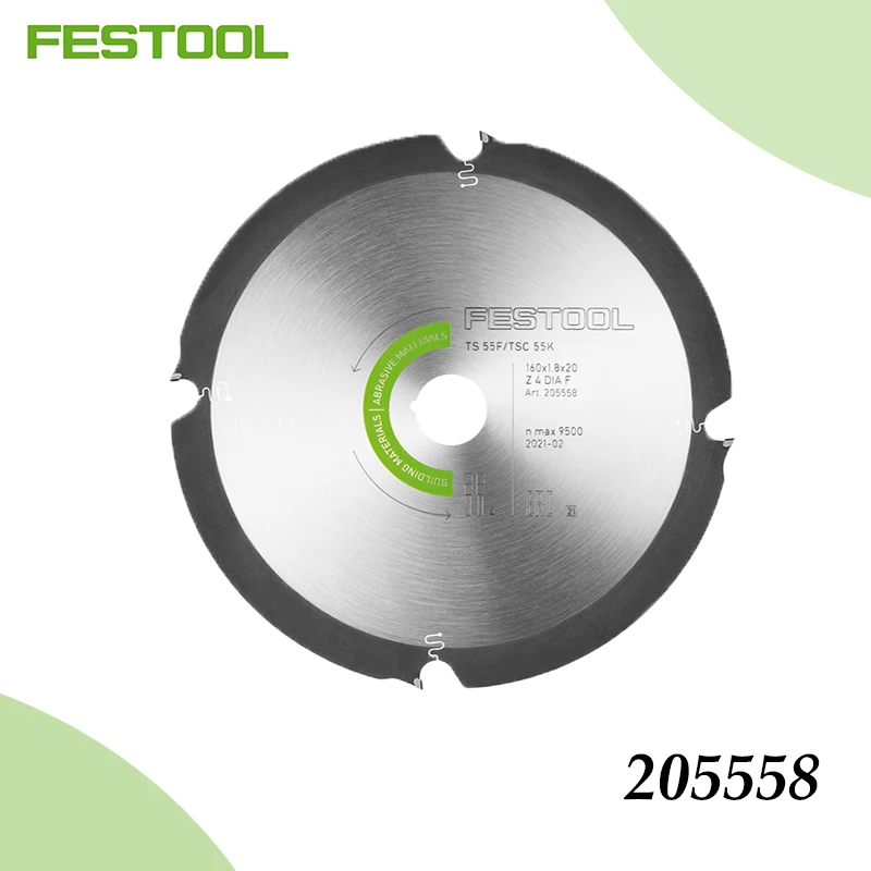 Festool 205558 Circular Saw Blade, 160mm 4T, Abrasive Material Cutting, for Plunge Saws, Carpenter & Construction Use