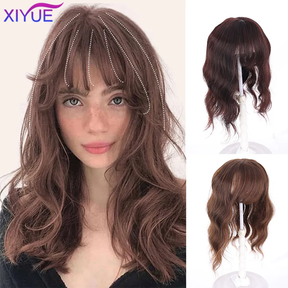 XIYUE peruca para remendo de cabelo superior das mulheres, Franja peruca, clareamento do cabelo, ondulado, natural, fofo almofada de cabelo