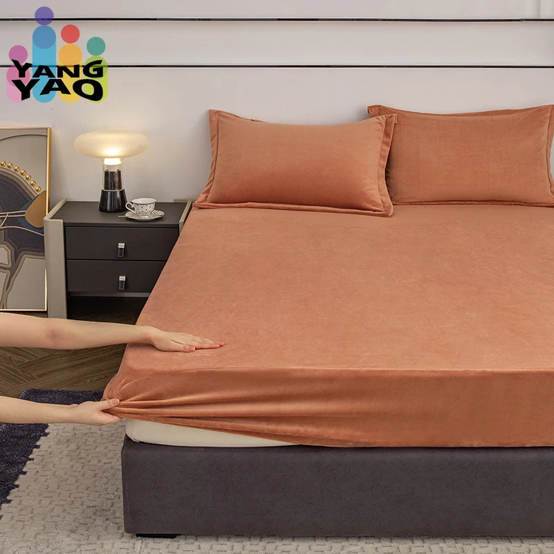 Yaapeet Velvet Fitted Sheet Solid Color Bed Cover Skin-friendly Bedsheet Home Bed Linen sabanas para cama (No Pillowcase)