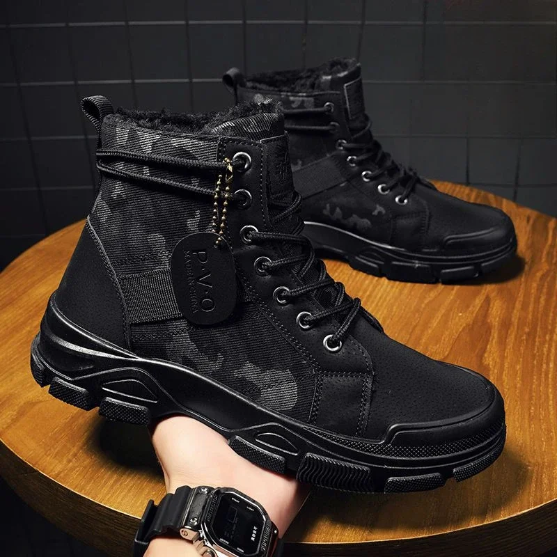Platform Booties Winter Shoes Man Waterproof Ankle Snow Boots for Men Thick Plush Fashion Fleece Outdoor Hiking High Quality Fur image 5