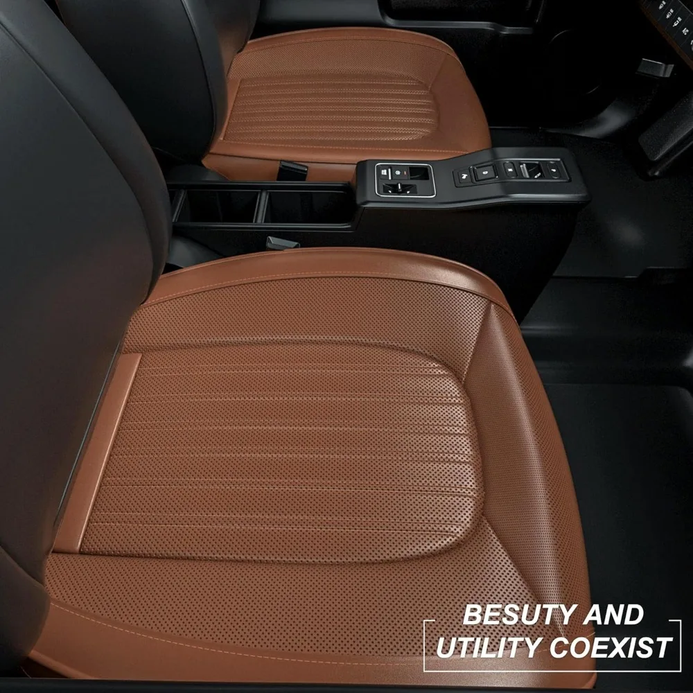 Pair of Waterproof Nappa Leather Front Seat Cushion Covers with Anti-Slip and Wrap-Around Design for Cars