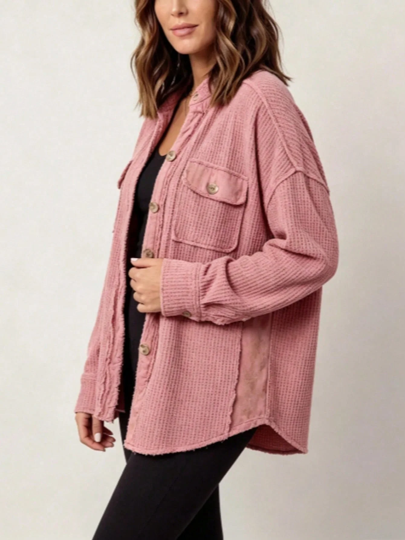 Women's Fashion Casual Collarless Shirt with Asymmetrical Hem Design Jacket Style Outerwear