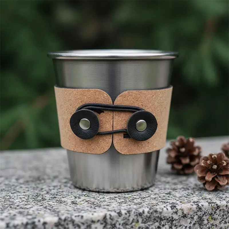 Elegant Portable Steel Coffee Mug Cover PU Leather Heat Resistant Espresso Cup Sleeve For Hot Drink and Cold Beverage