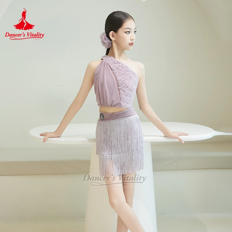 Samba Chacha Rumba Elegant Training Clothing Dancer's Vitality Teenager Latin Dance Sleevless Fringed Skirt Professional Costume
