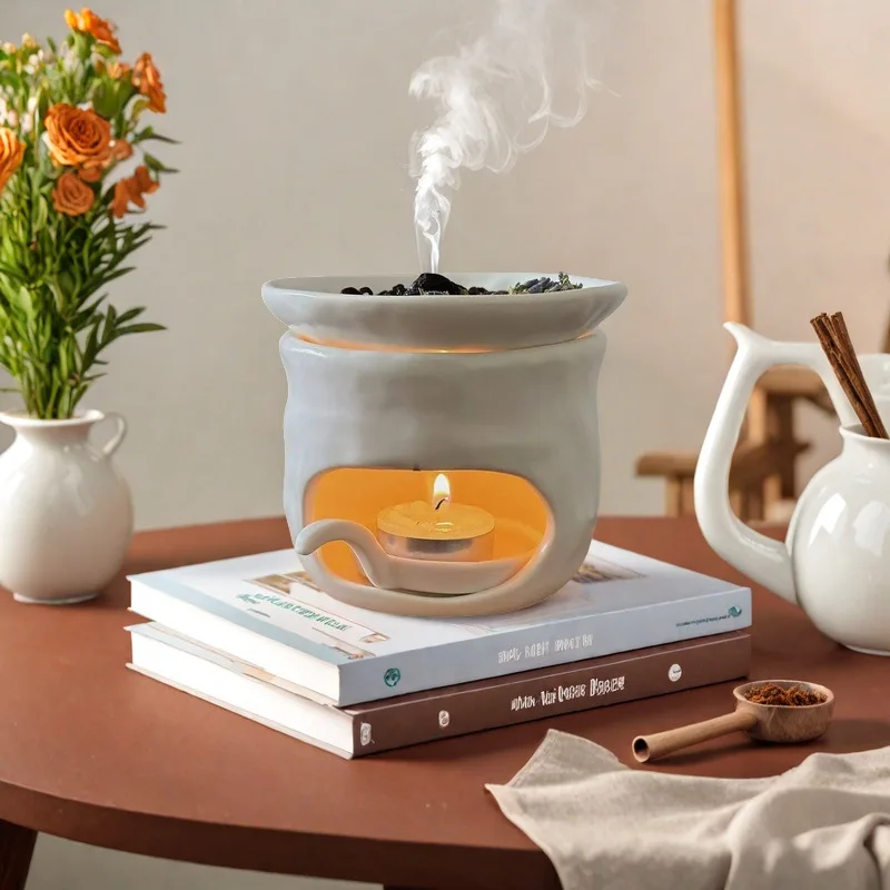 Ceramic Baking Oven Tea Roasting Cedarwood Diffuser Aromatherapy Burner Dry-Burning Tea Leaf Enhancer Brewing Stove Home Gift