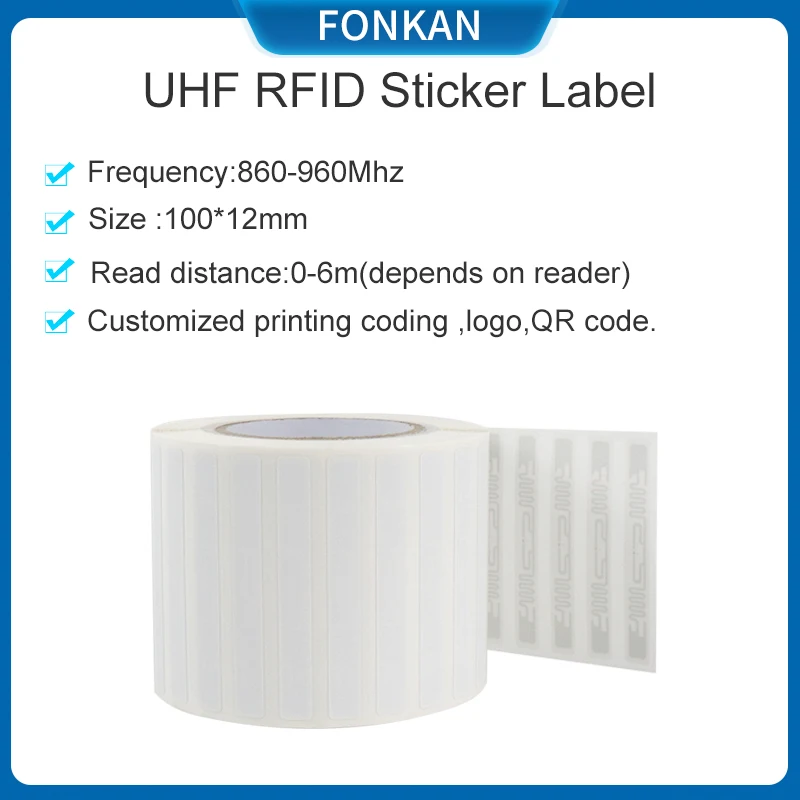 1000pcs UHF RFID Label 100*12mm RFID Tag 860mhz 960mhz Adhesive Passive Sticker Label  for UHF RFID Inventory