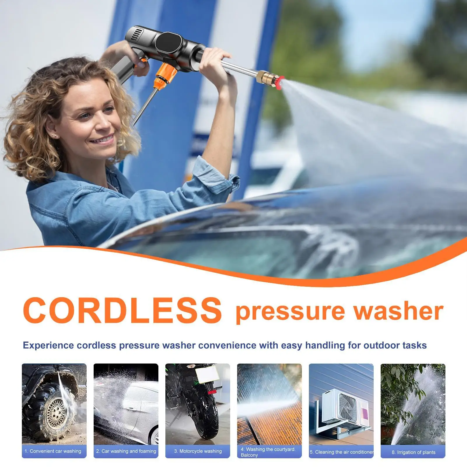 

21V Handheld Cordless Portable Car Wash Machine Hight Pressure Washer With Nozzle For Home Patio Automotive Driveway Cleaning