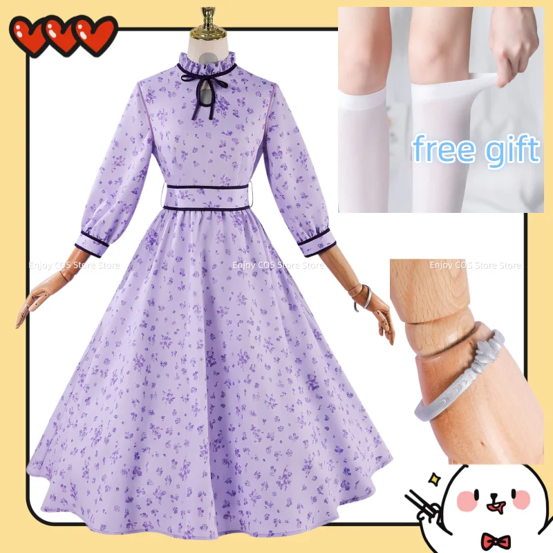 

IN STOCK Fern Cosplay Costume Anime【XS-3XL】 Women Purple Floral Print Dress Witch Fern Cosplay Costume Plus Size