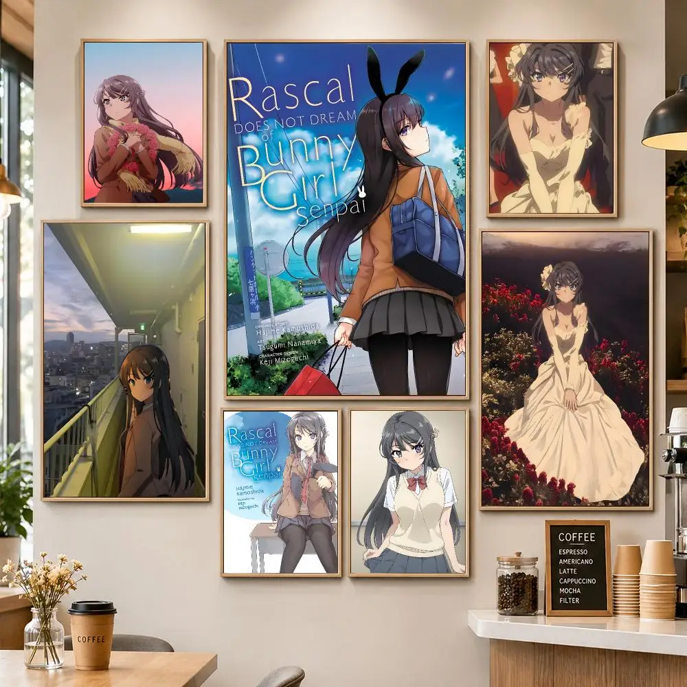 Anime Sakurajima Mai Bunny Girl Senpai Poster PP Decorative Poster Water-Resistant Print Apartment Dorm Office Cafe Gift