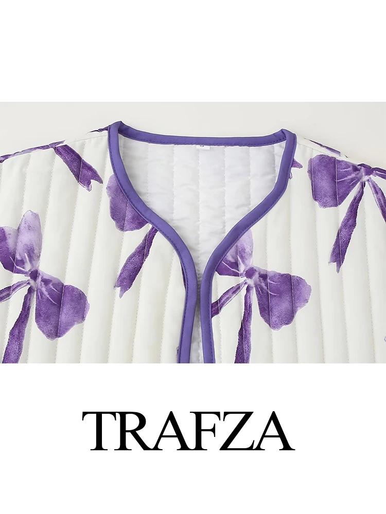 TRAFZA-Manteau en Coton Imprimé pour Femme, Veste Décontractée Élégante, Chaude, avec Poches Décorées, à la Mode, Automne et Hiver