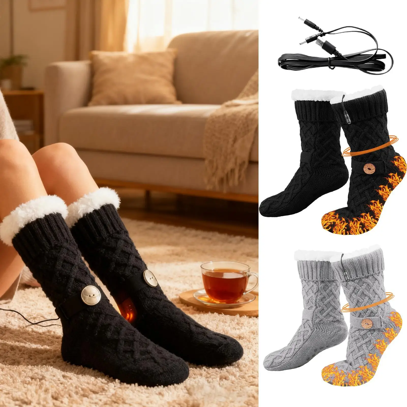 Heated Socks for Men Non Slip Bottom Ergonomic Warmer Electric Socks for Winter Sports Ski Snowboarding Outdoor Activities
