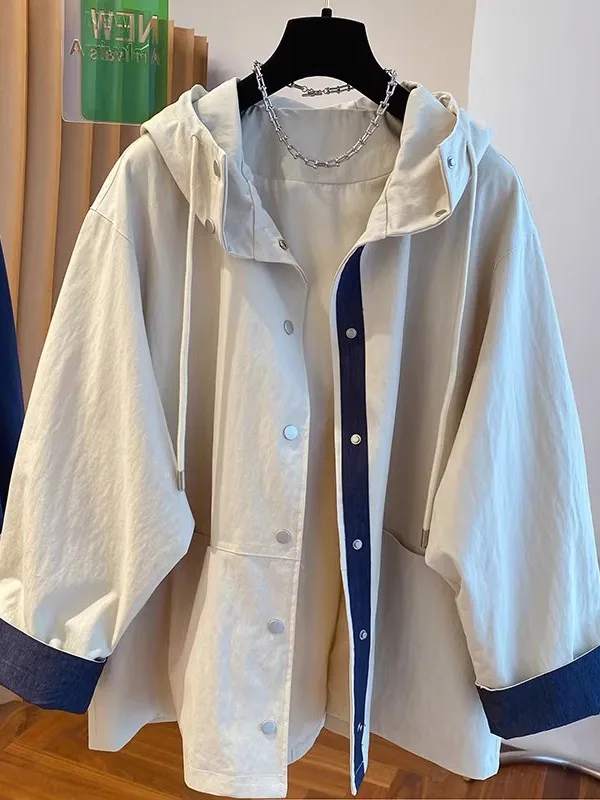 

Корейское пальто с капюшоном цвета Blo, женская повседневная свободная модная ветровка, осень-зима, Новое поступление, уличная одежда