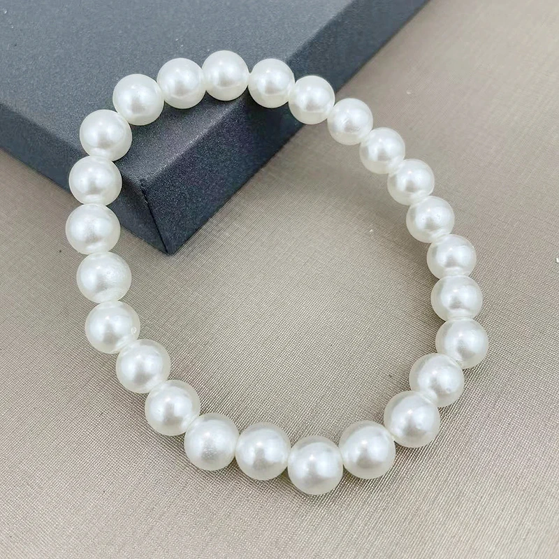 fnaf 2 rupee item Y2k Style Classic 8MM 25Beads Rope Chain Strand White Pearl Bracelet Women Mother Kids flower knows Bangle