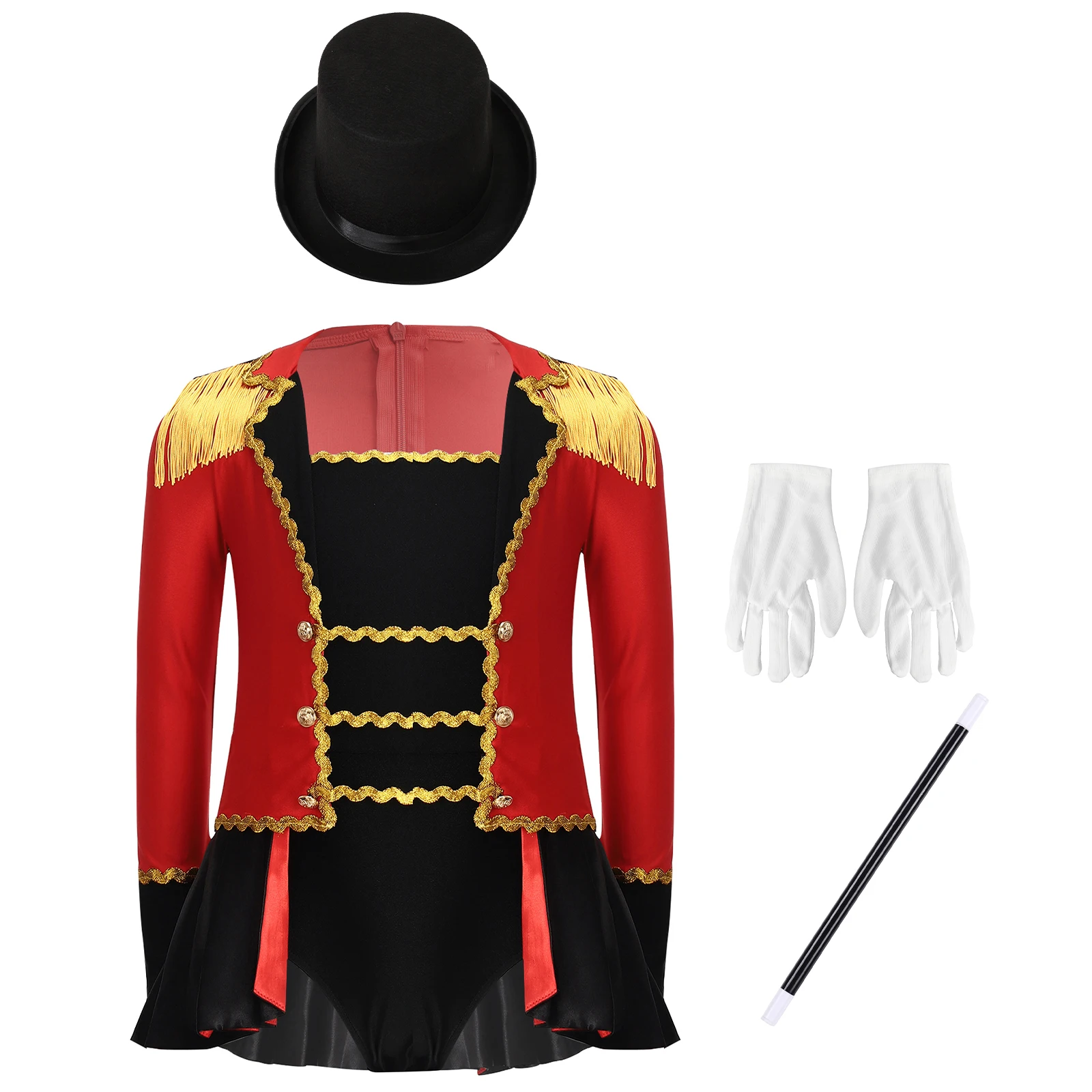 فستان للفتيات للهالوين السيرك Ringmaster الساحر الطبل الفرقة الشرف الحرس زي طويل الأكمام لحفلات الكرنفال التنكرية