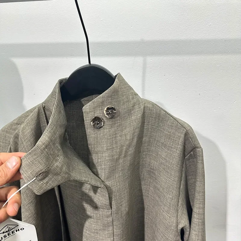 Men's Clothing Scarf Spliced   loose Stand-up Collar Long-sleeved Shirt Designer Retro Irregular Top Fashion Jackets