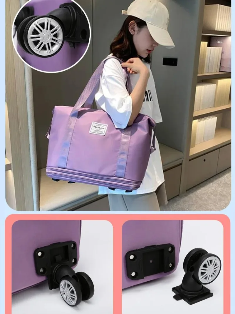 Travel Trolley Luggage Storage Bag With Wheels Waterproof Pulley Portable Collapsible Expandable Fashion Large Capacity Clothes