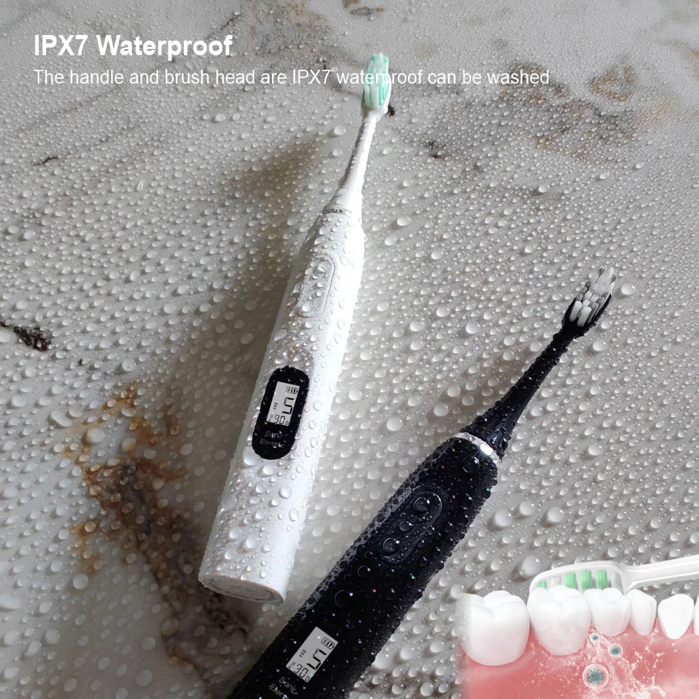 Choice Electric Sonic Toothbrush Rechargeable 60 Days Waterproof Cleansing Whitening Travel 5 Modes 3 Strength Black White