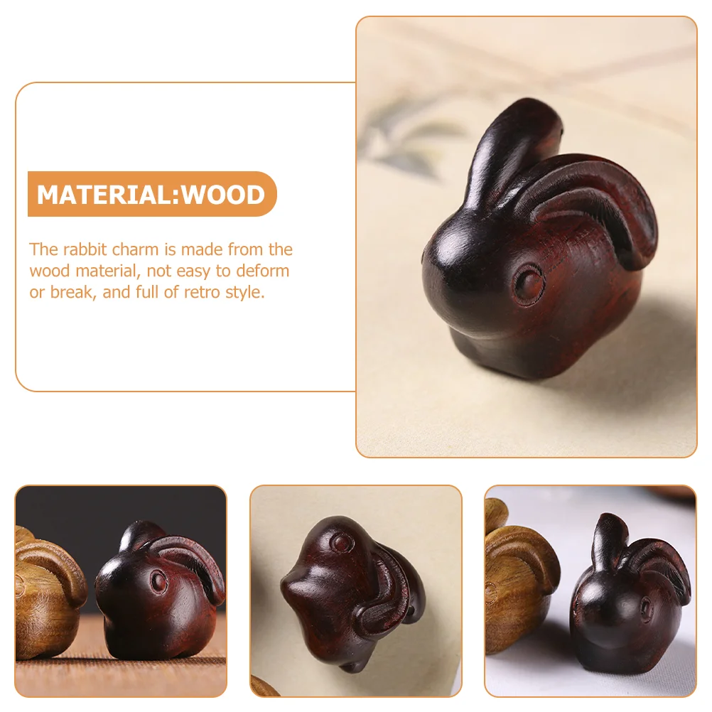 The Animal Sandalwood Carved Rabbit Small Bunny Figurines Wooden Craft Pendant Ornaments Zodiac Adornment Hanging Decor Baby