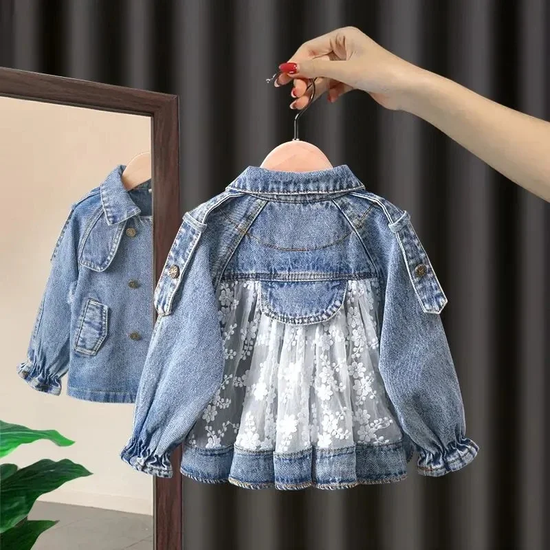 

Children's Kids clothing baby Lace coat Casual outerwear Spring Autumn New Girls Denim Jackets Trench Jean Embroidery Jackets