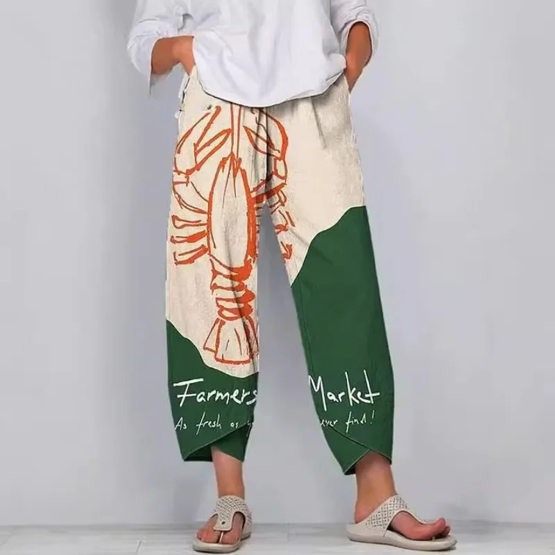 

New 3D Color Matching Pattern Printing Shading Summer Fashion Trend Wide-Leg Beach Nine-Point Pants Europe And America