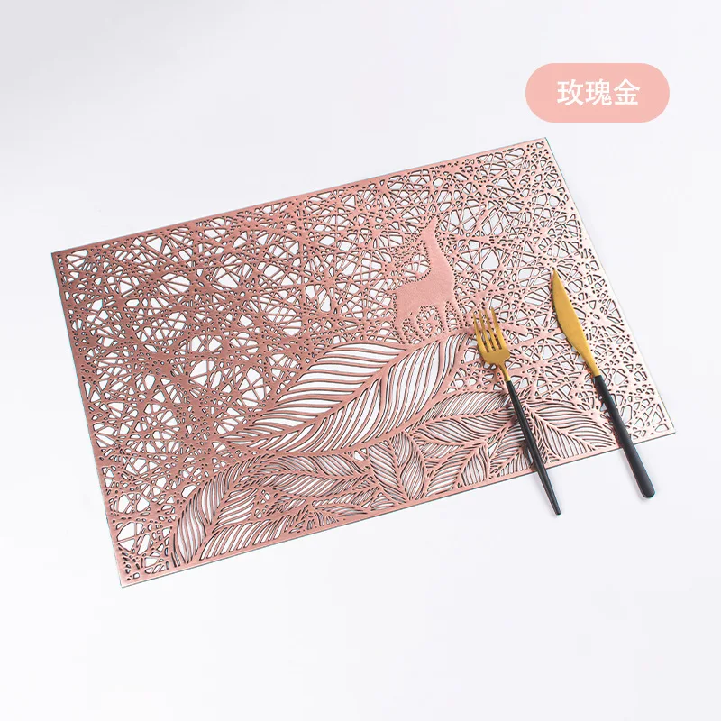 

Table Mat Golden PVC Placemat Hollow Insulation Coaster Pads Table Bowl Home Christmas Modern Style Decor