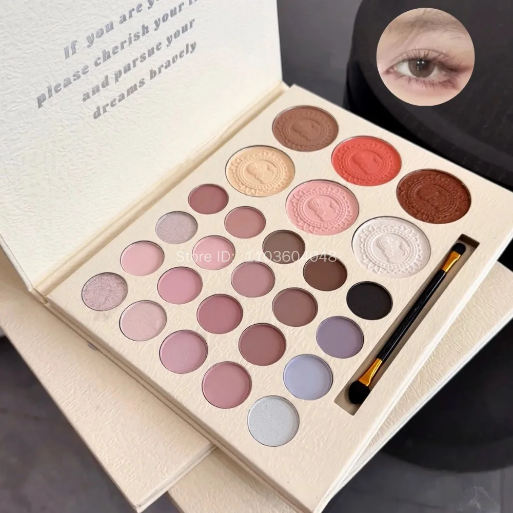 26 สี Pearl Shimmer Eyeshadow Palette Long Lasting Matte เลื่อม Glitter Rose Blush สีม่วงอายแชโดว์ผู้หญิงเกาหลีเครื่องสําอาง
