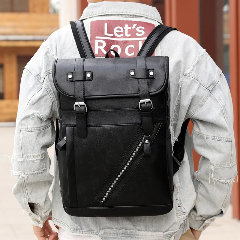 Fashion backpack men's large-capacity business computer bag casual simple versatile pu leather backpack
