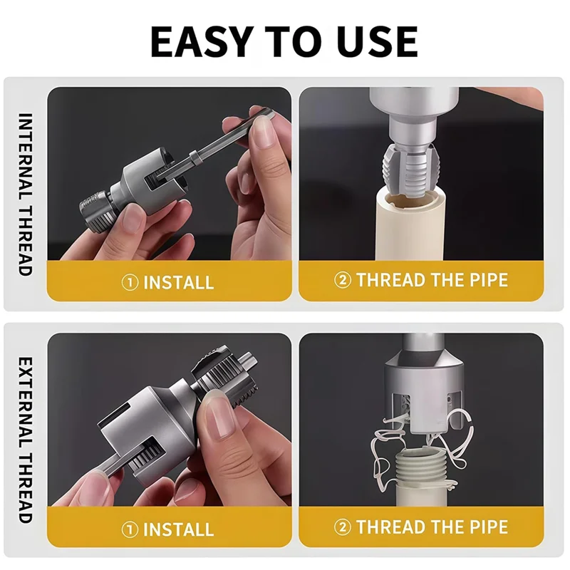 Integrated Internal & External Pipe Threading Tool, Electric Drill Compatible Pvc Pipe Threader Kit-A78G