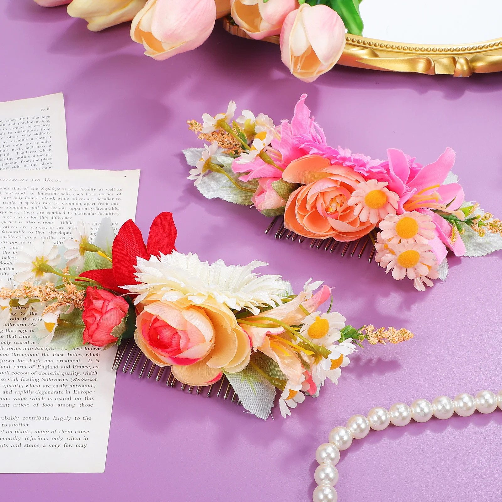 

2 шт., боковые расчески для волос с цветочным принтом розы, зажимы для волос, свадебный головной убор невесты, аксессуары для волос, заколки с цветочным принтом, боковые расчески для укладки