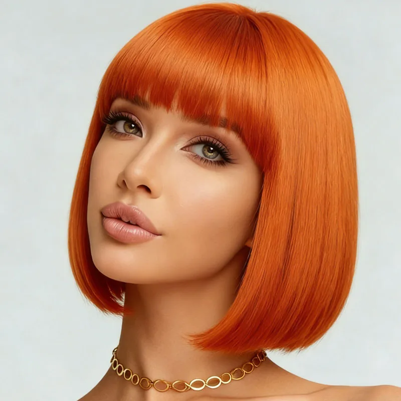 Ladies' synthetic wig orange 12 inch elegant and fashionable, suitable for daily role-playing parties image 3