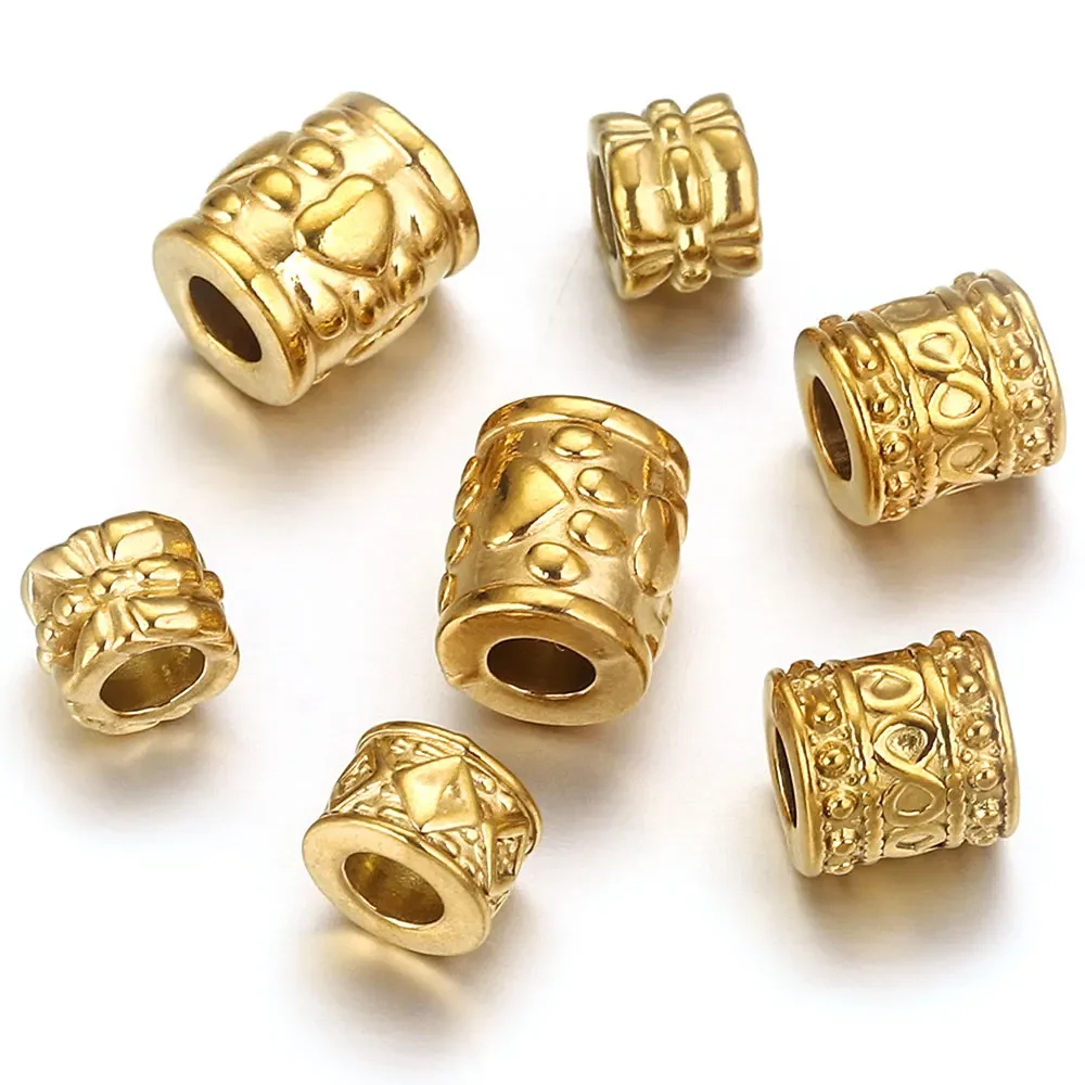 5pcs Stainless Steel Beads Large Hole Cylinder Tube Dog Footprint Spacer Bead for Bracelet Jewelry Making Materials Accessories