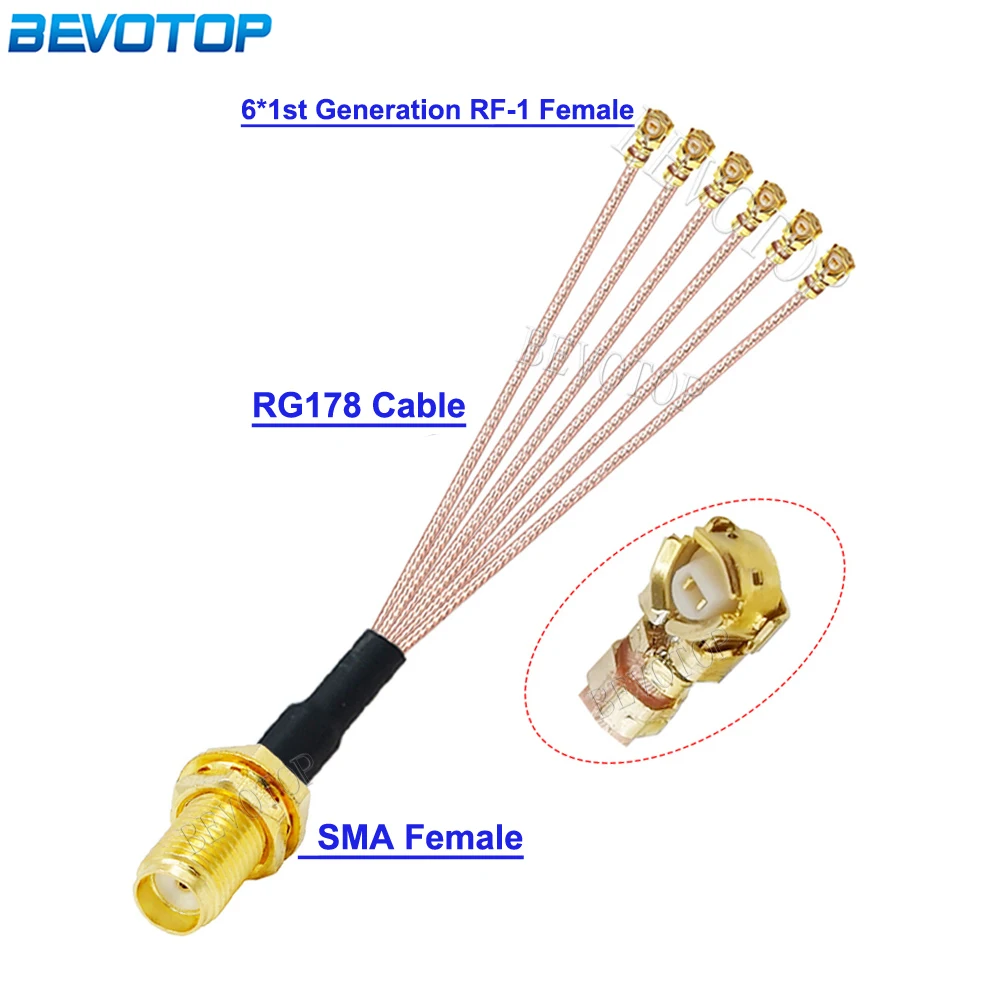 IPcs RG-178 RP-SMA / SMA Female to 6*U.FL IPX-1 Female Jack Connector Splitter RG178 Cable WIFI Antenna Extension Jumper Pigtail