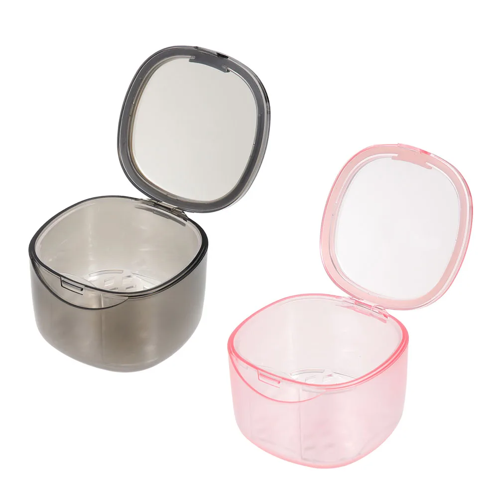 

2pcs Portable Denture Storage Box Retainer Case Oral Care Breathable False Tooth Holder Lightweight Orthodontic Case Mouth Guard