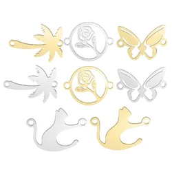 10Pcs Stainless Steel Animal Cat Butterfly Rose Coconut Tree Charms Connector DIY Accessories Jewelry Making Supplies Wholesale