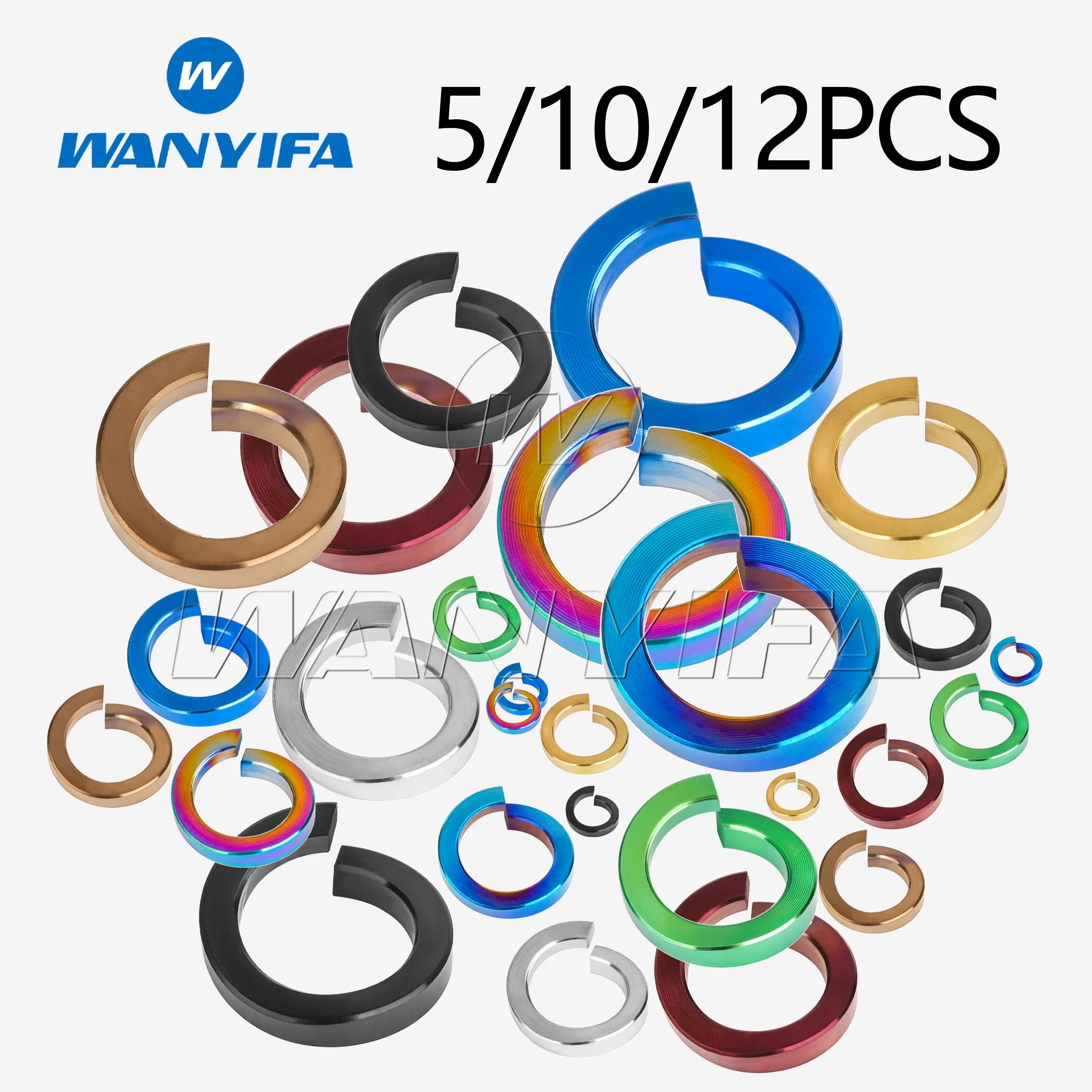 Wanyifa 5/10/12pcs M3 M4 M5 M6 M7 M8 M10 Titanium Spring Lock Washer TC4 Titanium Alloy Spring Gaskets For Motorcycle and Car