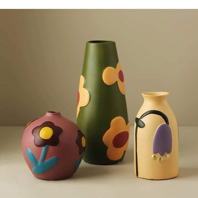 Morandi Painted Ceramic Vase Foyer Flower Arrangement Ornaments Nordic Girl Room Handicraft Home Decoration Art