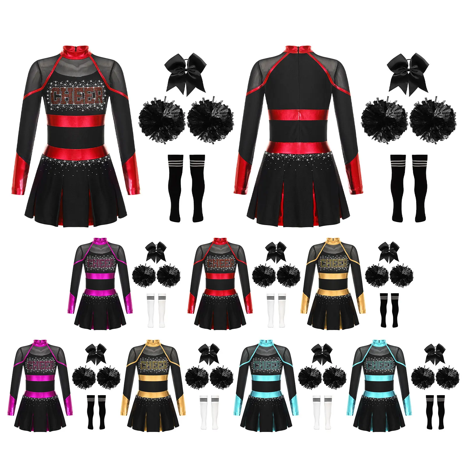 Kinder Mädchen Cheerleading Uniformen Schule Cheer Dance Outfit Cheerleader Kostüm Kinder Glitzernde Strass Cheerleader Uniformen – Detail 2