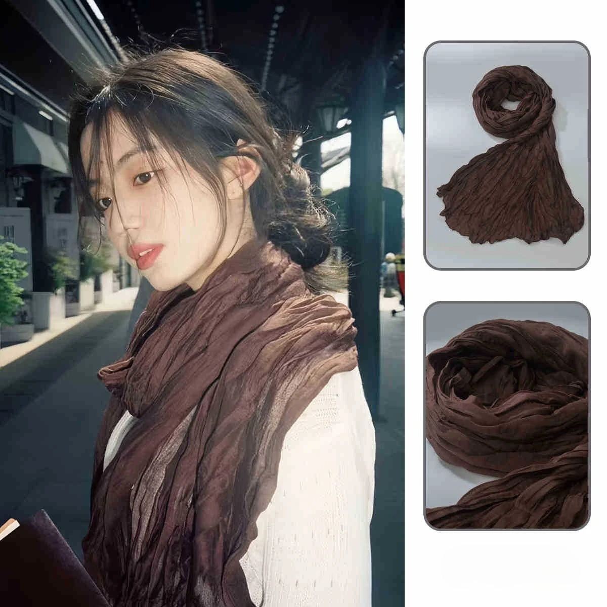 

Элегантный градиентный шарф с морщинами — женская модная шаль из хлопка и льна премиум-класса для защиты от солнца и стиля