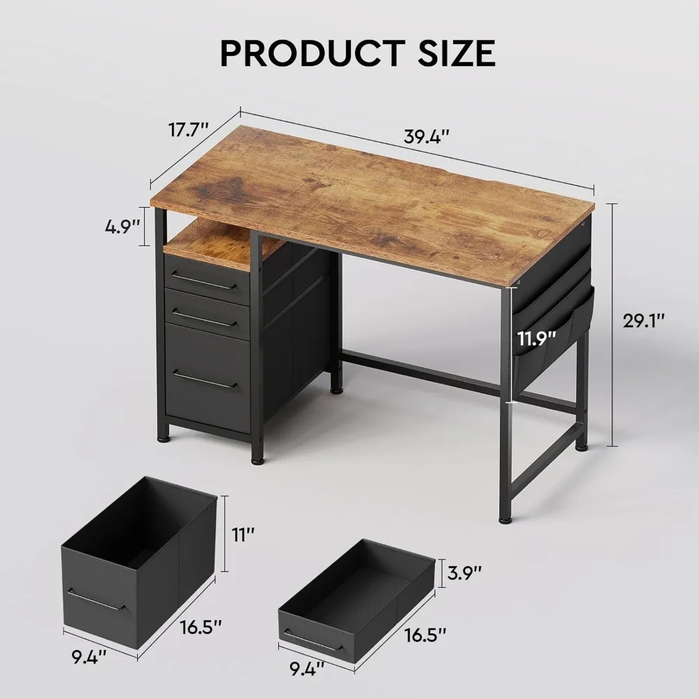 Compact 40 Inch Desk with Storage Drawers and Shelves, Ideal for Small Spaces, Writing and Computer Work, Office Desk with Maxim